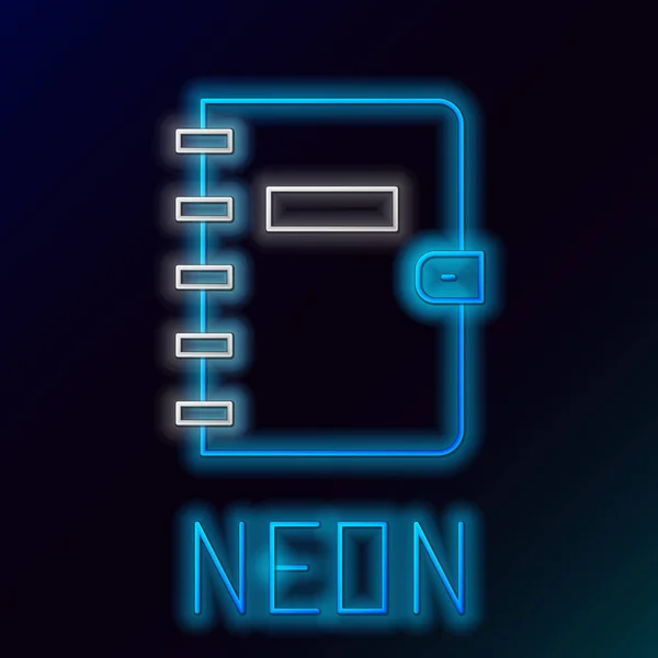 Gloeiende Neon Lijn Notebook Icoon Geïsoleerd Zwarte Achtergrond Spiraal Notitieblok — Stockvector