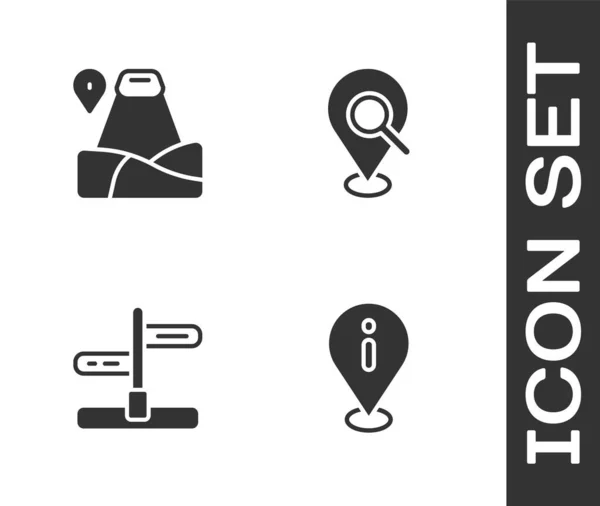 Set Locatie Met Informatie Berg Verkeersbord Pictogram Zoek Locatie Vector — Stockvector