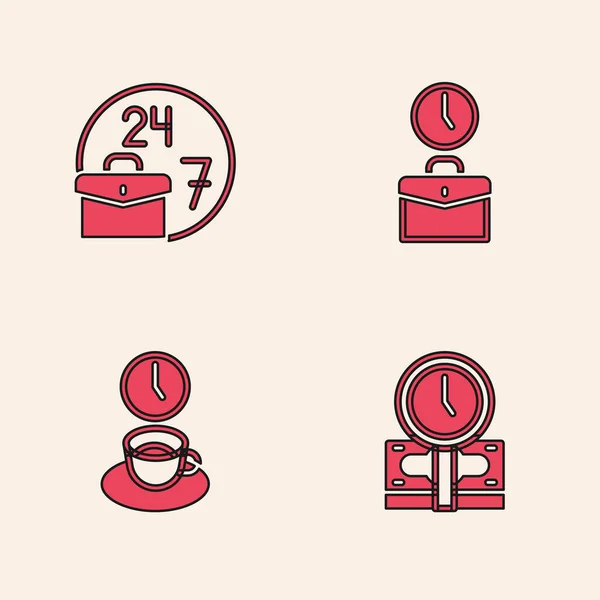 Set Time Money Always Busy Work Time Coffee Icon Vector — Stock Vector