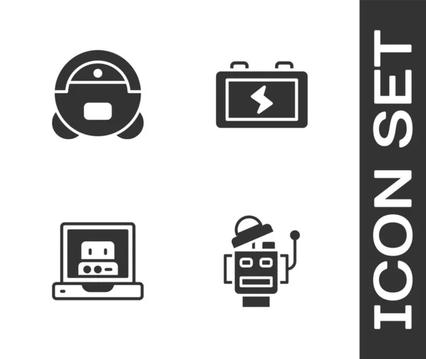 Set Robot Vacuum Cleaner Creating Robot Battery Icon Vector — Stock Vector