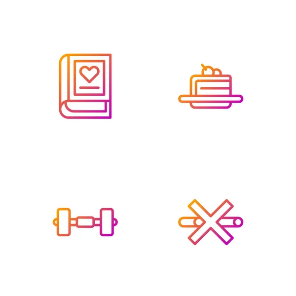 Set Line Smoking Dumbbell Medical Book Cake Gradient Color Icons — Stock Vector