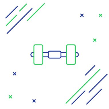 Dumbbell çizgisi simgesi beyaz arkaplanda izole edildi. Kas kaldırma ikonu, fitness halteri, spor aletleri, egzersiz yaban domuzu. Renkli taslak konsepti. Vektör.