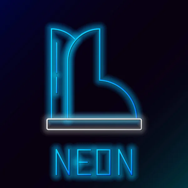 Linea Neon Incandescente Icona Avvio Gomma Impermeabile Isolata Sfondo Nero — Vettoriale Stock