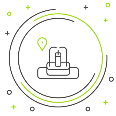 Çeşme simgesine sahip çizgi konumu beyaz arkaplanda izole edildi. Renkli taslak konsepti. Vektör.