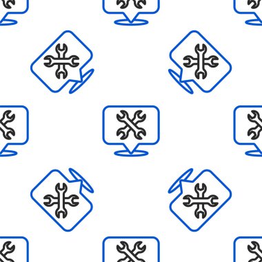 İngiliz anahtarı simgesine sahip çizgi konumu beyaz arkaplanda izole edilmiş pürüzsüz desen. Ayarlama, servis, ayar, bakım, onarım, onarım. Renkli taslak konsepti. Vektör.