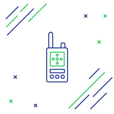 Beyaz arkaplanda hat telsizi simgesi izole edildi. Taşınabilir radyo vericisi simgesi. Radyo alıcı-vericisi işareti. Renkli taslak konsepti. Vektör.