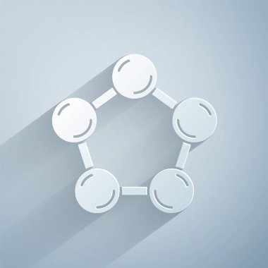 Kağıt kesiği Molekül simgesi gri arkaplanda izole edilmiş. Kimya moleküllerinin yapısı, fen öğretmenlerinin yenilikçi eğitim posteri. Kağıt sanatı tarzı. Vektör.