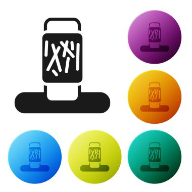 Beyaz arka planda izole edilmiş oyuncak ikonu olan siyah kedi tırmalama direği. Simgeleri renk daire düğmelerine ayarla. Vektör.