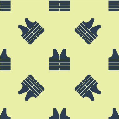 Mavi Hayat Ceketi ikonu sarı arka planda izole edilmiş kusursuz desen. Can yeleği ikonu. Olağanüstü bir spor. Spor malzemeleri. Vektör.