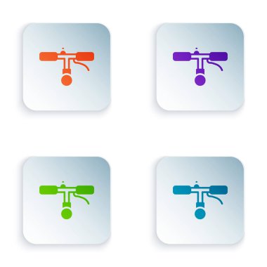 Beyaz arkaplanda izole edilmiş renkli bisiklet gidon simgesi. Kare düğmelere renkli simgeleri yerleştir. Vektör.