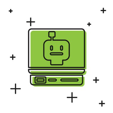 Siyah Robot simgesi beyaz arkaplanda izole edildi. Yapay zeka, makine öğrenme, bulut hesaplama. Vektör.