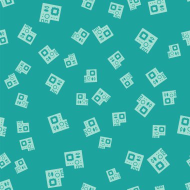 Yeşil Elektronik bilgisayar bileşenleri anakart dijital çip entegre bilim ikonu yeşil arka planda izole edilmiş kusursuz desen. Devre kartı. Vektör.