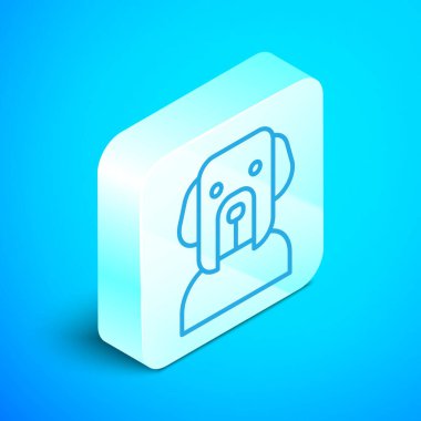 Isome hattı köpek simgesi mavi arkaplanda izole edildi. Gümüş kare düğme. Vektör.