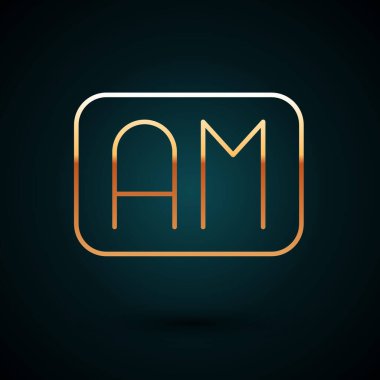 Altın çizgi Sabah Zaman simgesi koyu mavi arka planda izole. Zaman sembolü. Vektör.