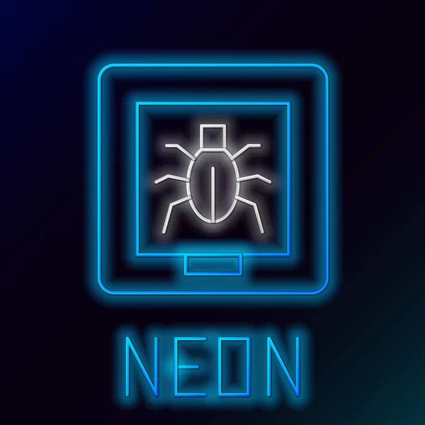 Gloeiende Neon Lijn Insecten Een Frame Pictogram Geïsoleerd Zwarte Achtergrond — Stockvector