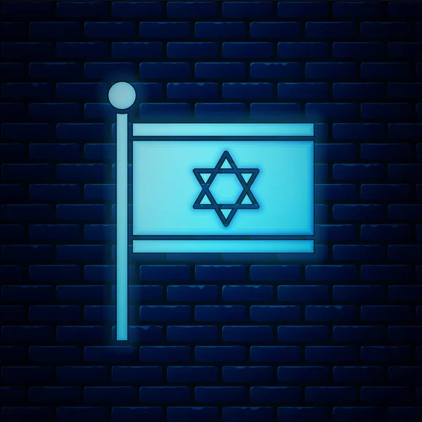 Lumineux Néon Drapeau Israël Icône Isolé Sur Fond Mur Briques — Image vectorielle