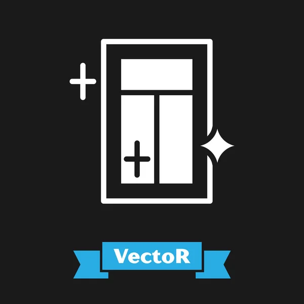 Weißer Reinigungsservice Für Das Fenstersymbol Isoliert Auf Schwarzem Hintergrund Quetsche — Stockvektor