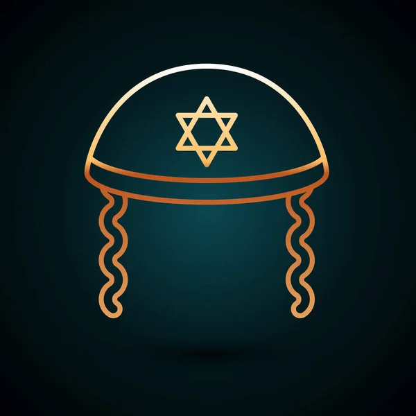 Ligne Kippah Juif Avec Étoile David Icône Side Ocks Isolé — Image vectorielle