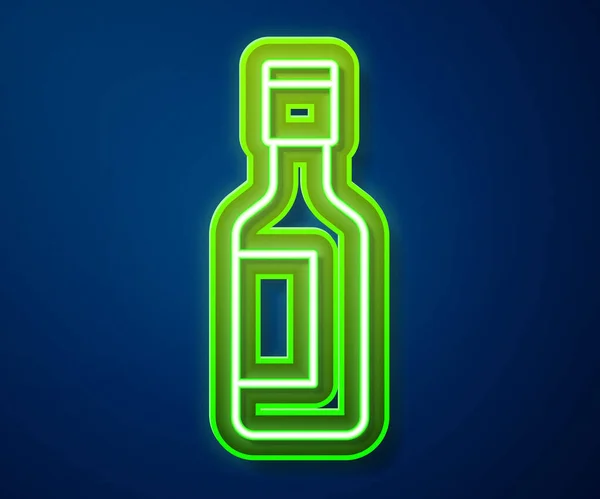 Glowing Neon Line Jewish Wine Bottle Icon Isolated Blue Background — Stock Vector
