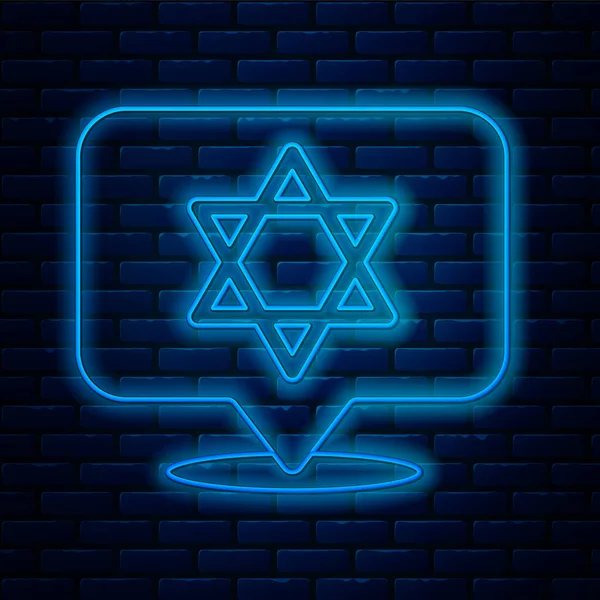 Glödande Neon Linje Star David Ikonen Isolerad Tegelvägg Bakgrund Judisk — Stock vektor