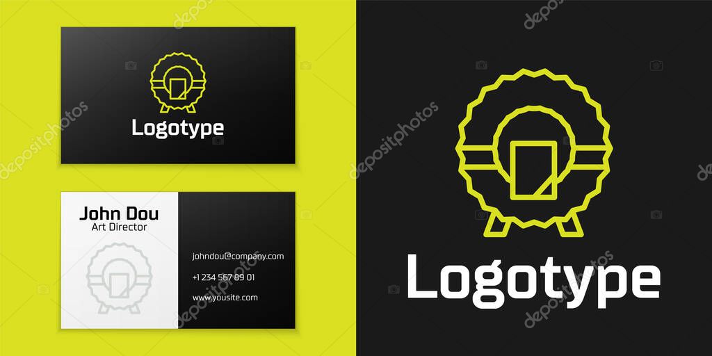 Logotype line Memorial wreath icon isolated on black background. Funeral ceremony. Logo design template element. Vector.