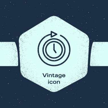 Grunge Clock 'un mavi arka planında ok simgesi var. Zaman sembolü. Saat yönünde döndürme simgesi ok ve zaman. Tek renkli klasik çizim. Vektör.