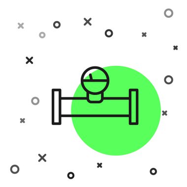 Siyah çizgi endüstrisi metalik boru ve manometre simgesi beyaz arka planda izole edilmiş. Vektör.