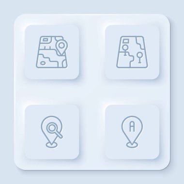 Hat şehir haritası navigasyonu, arama konumu ve konumu ayarlayın. Beyaz kare düğme. Vektör.