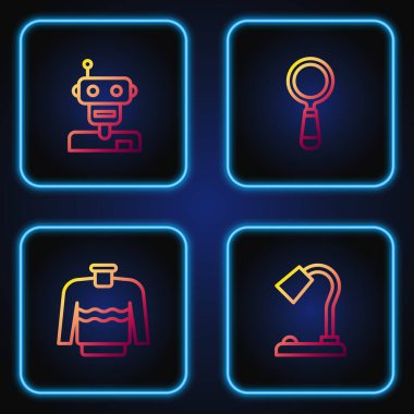Çizgili masa lambası, süveter, robot ve büyüteç. Renk simgeleri. Vektör.