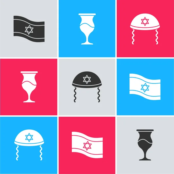 Σημαία Του Ισραήλ Εβραϊκό Κύπελλο Και Kippah Εικόνα Διάνυσμα — Διανυσματικό Αρχείο