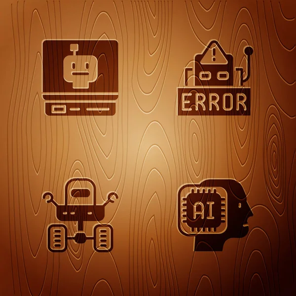 Set Humanoid Robot Robot Mars Rover Error Wooden Background Vector — Stock Vector