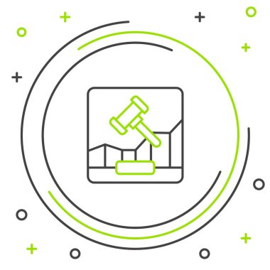 Line Online açık artırma simgesi beyaz arkaplanda izole edildi. Uluslararası ticaret konsepti. Yatırım, borsa ve ticaret. Renkli taslak konsepti. Vektör.