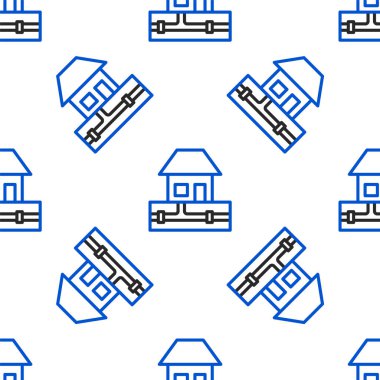 Line Water tedarik boruları ve ev ikonu beyaz arka planda izole edilmiş pürüzsüz desen. Renkli taslak konsepti. Vektör.