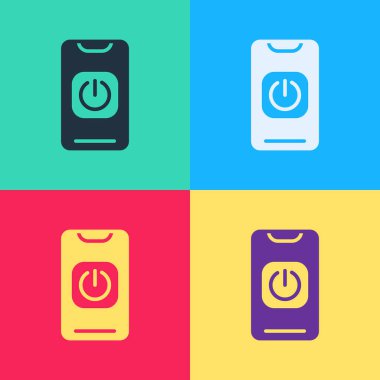 Pop sanatları. Robotu telefon simgesinden kapatın. Renk arkaplanı izole edildi. Vektör.