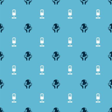 Eller Dünya 'yı ve çöp tenekesini kusursuz bir şekilde tutsun. Vektör.