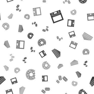 Fırın, makarna kurabiyesi, kek ve donut 'ı kusursuz kalıba sokun. Vektör.