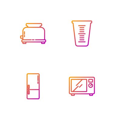 Mikrodalga fırın, buzdolabı, tost makinesi ve ölçü kabını ayarla. Renk simgeleri. Vektör.