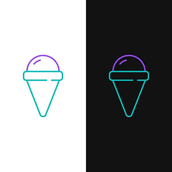 Línea Helado Icono Cono Gofre Aislado Sobre Fondo Blanco Negro — Vector de stock