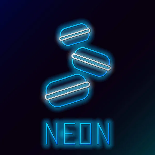 Glödande Neon Linje Macaron Cookie Ikon Isolerad Svart Bakgrund Makaronsött — Stock vektor