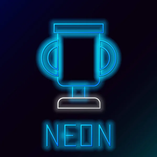 Ragyogó Neon Line Award Kupa Kerékpár Ikon Elszigetelt Fekete Háttér — Stock Vector