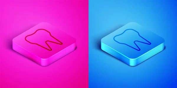 Isometric Line Tooth Icon Isolated Pink Blue Background Tooth Symbol — Stock Vector