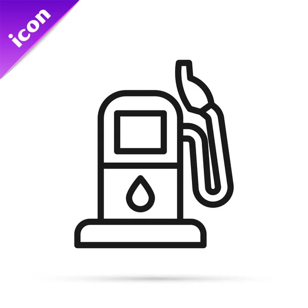 Black Line Petrol Gas Station Icon Isolated White Background Car — Stock Vector