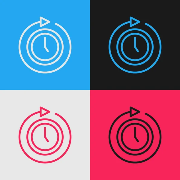 Pop Art Ligne Horloge Avec Icône Flèche Isolé Sur Fond — Image vectorielle