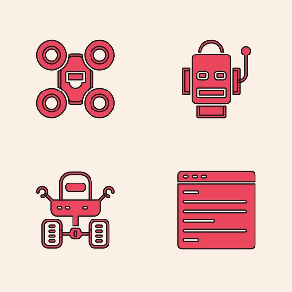 Définir Interface Api Ordinateur Drone Robot Mars Icône Rover Vecteur — Image vectorielle