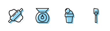 Set line Ice cream, Rolling pin on dough, Scales and Spatula icon. Vector.