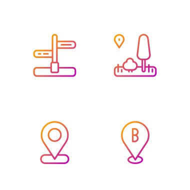 Set line Location, , Road traffic sign and City map navigation. Gradient color icons. Vector.