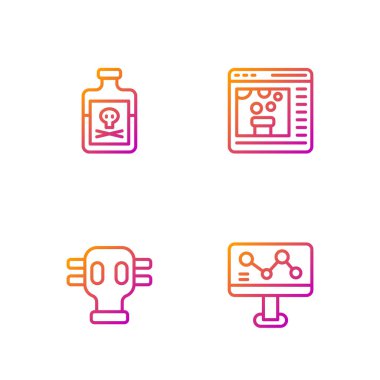 Chemical formülü, gaz maskesi, şişedeki zehir ve interneti ayarla. Renk simgeleri. Vektör.