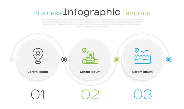 Set Line Location Cross Mark Fountain Beach Business Infographic Template — Vetor de Stock