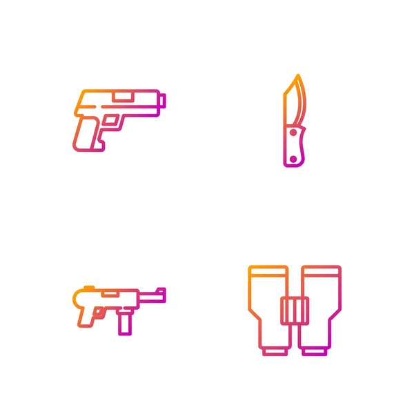 Set Ferngläser Maschinenpistole Pistole Oder Militärmesser Farbverlauf Symbole Vektor — Stockvektor