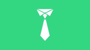 Beyaz kravat simgesi yeşil arkaplanda izole edildi. Boyunbağı ve boyun bezi sembolü. 4K Video hareketli grafik canlandırması